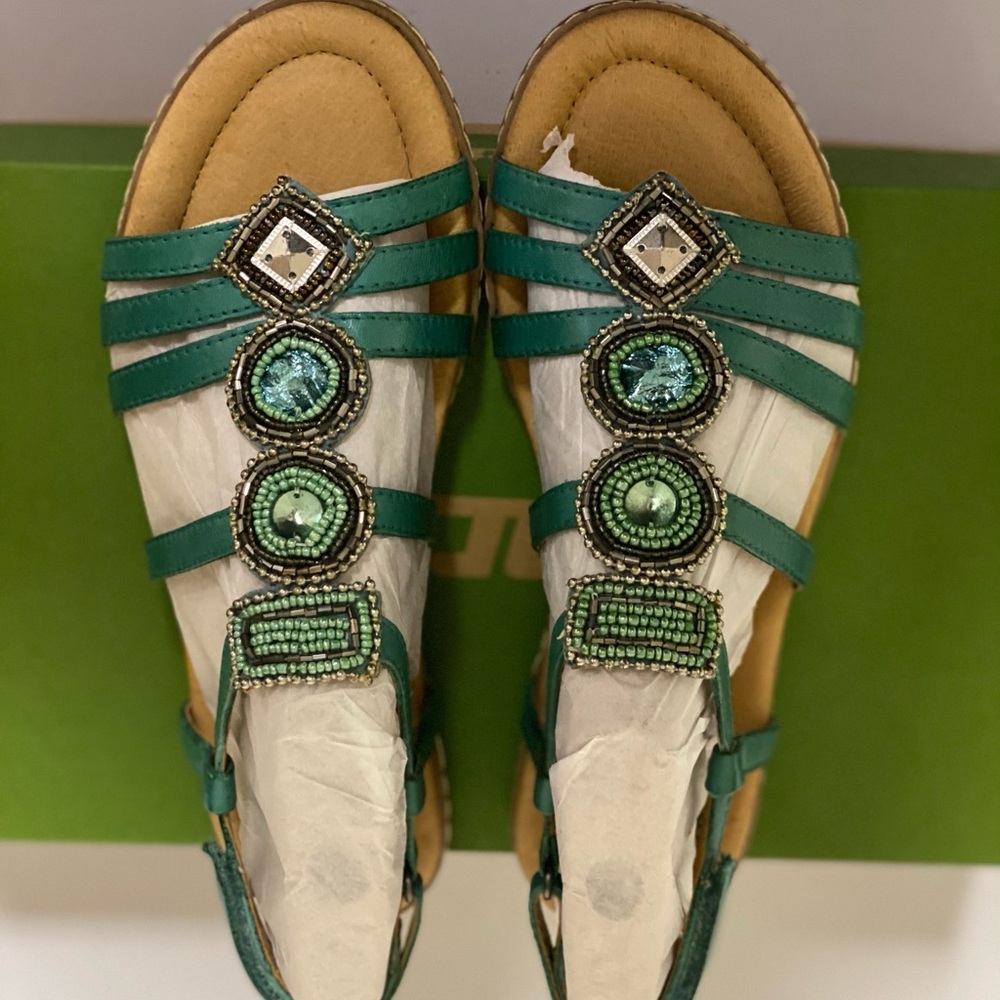 Earth Green Strappy Sandals with Circular Embellishments